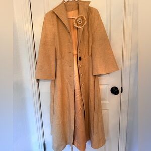 Vintage 50-60’s Long Coat with Winged Arms and Flower Brooch